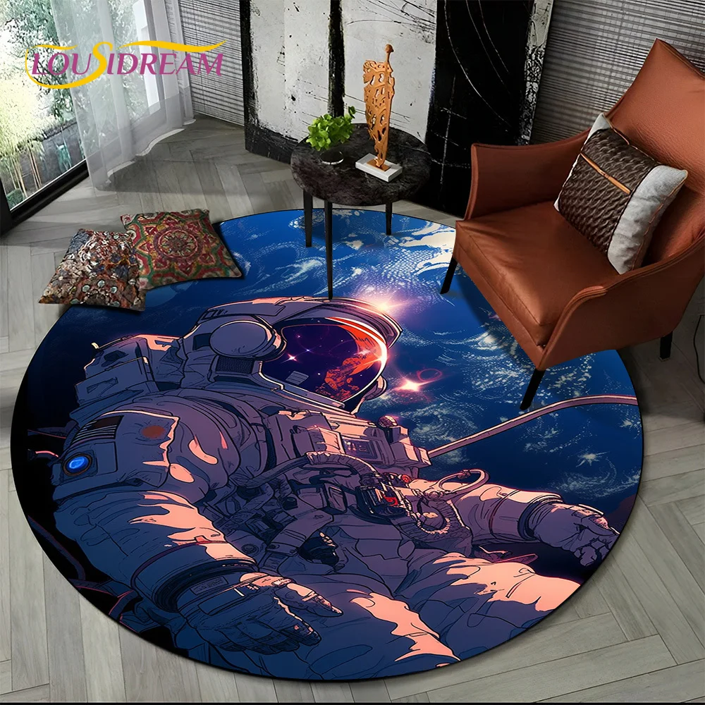 Astronaut Universe Spaceman 3D Outer Space Cartoon Round Area Carpet Rug for Living Room Bedroom Kid Decor,Pet Area Rug Non-slip