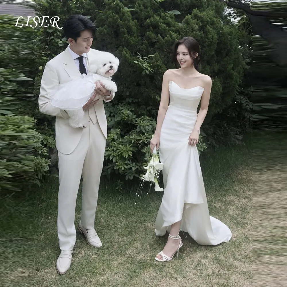 

Liser Sweetheart A-Line Korea Wedding Dresses Silk Satin Photo Shoot Long Bridal Gowns 웨딩드레스 Corsets Back Customized