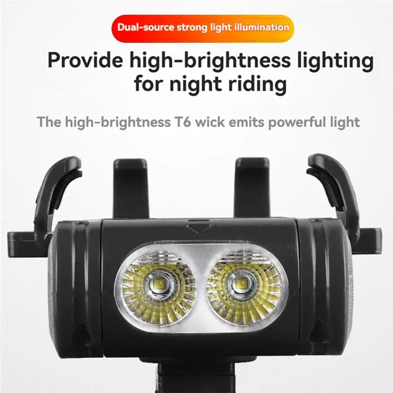 2026 New 5-In-1 Bike Phone Mount With LED Light 2000Mah Power Bank 130Db Horn & USB Charger Automatic Locking Handlebar Mount