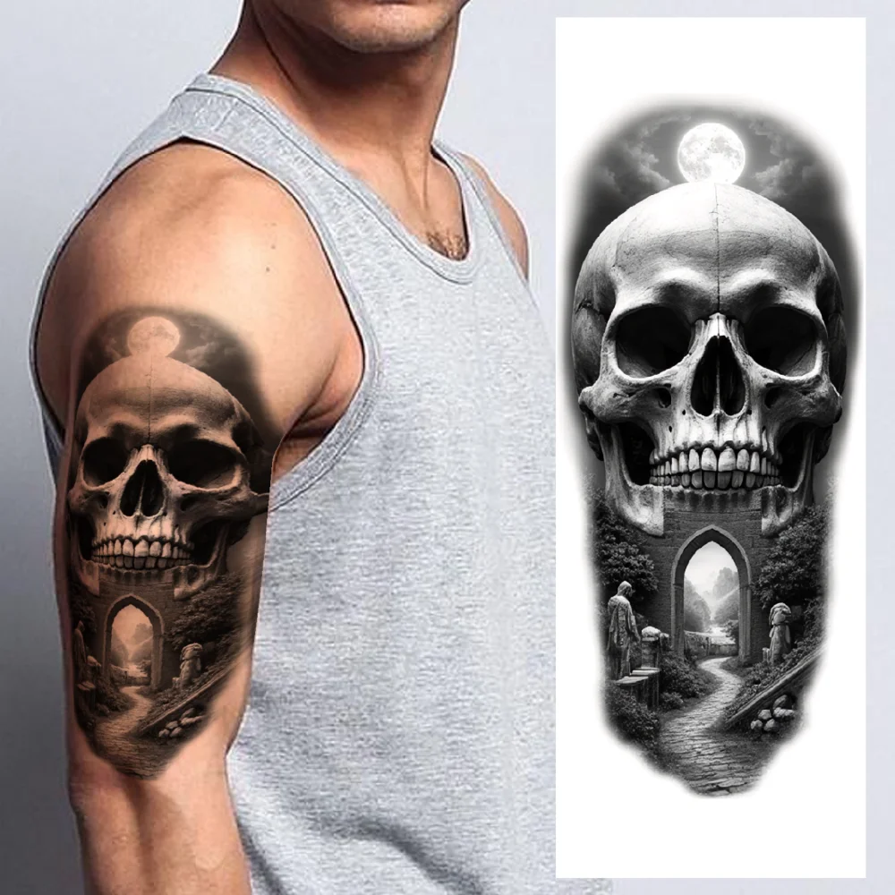 

3pcs Temporary Tattoo Waterproof Long-lasting Body Stickers Dragon Head Skull With Spider Skull With Horns For Arms Adults