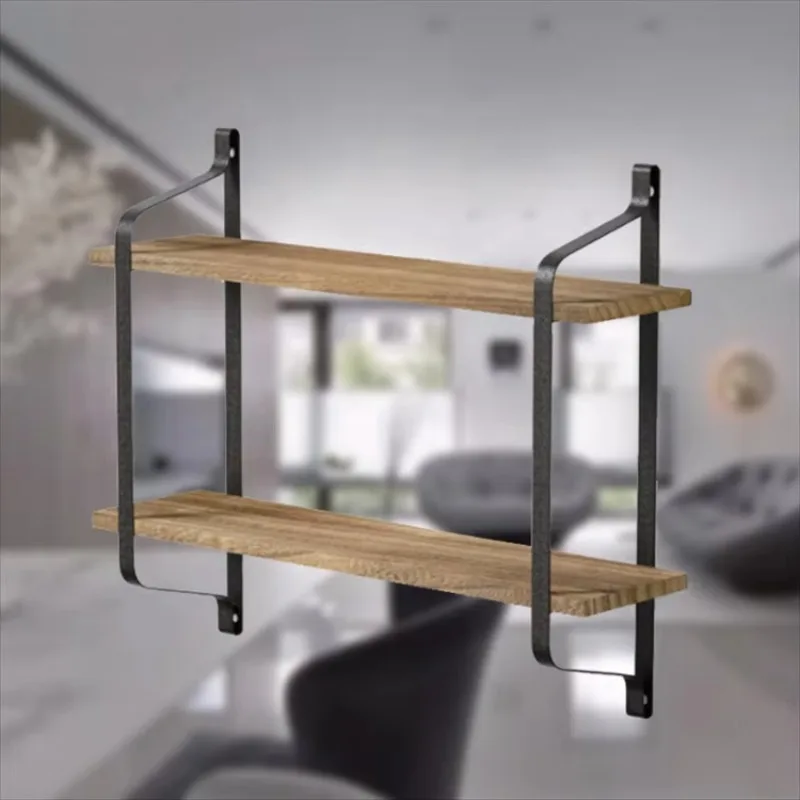 Fashion Design Bathroom Storage Solid Shelf 2 Layer Metal Towel Rack Rustic Floating Kitchen Shelf Wall Hanging