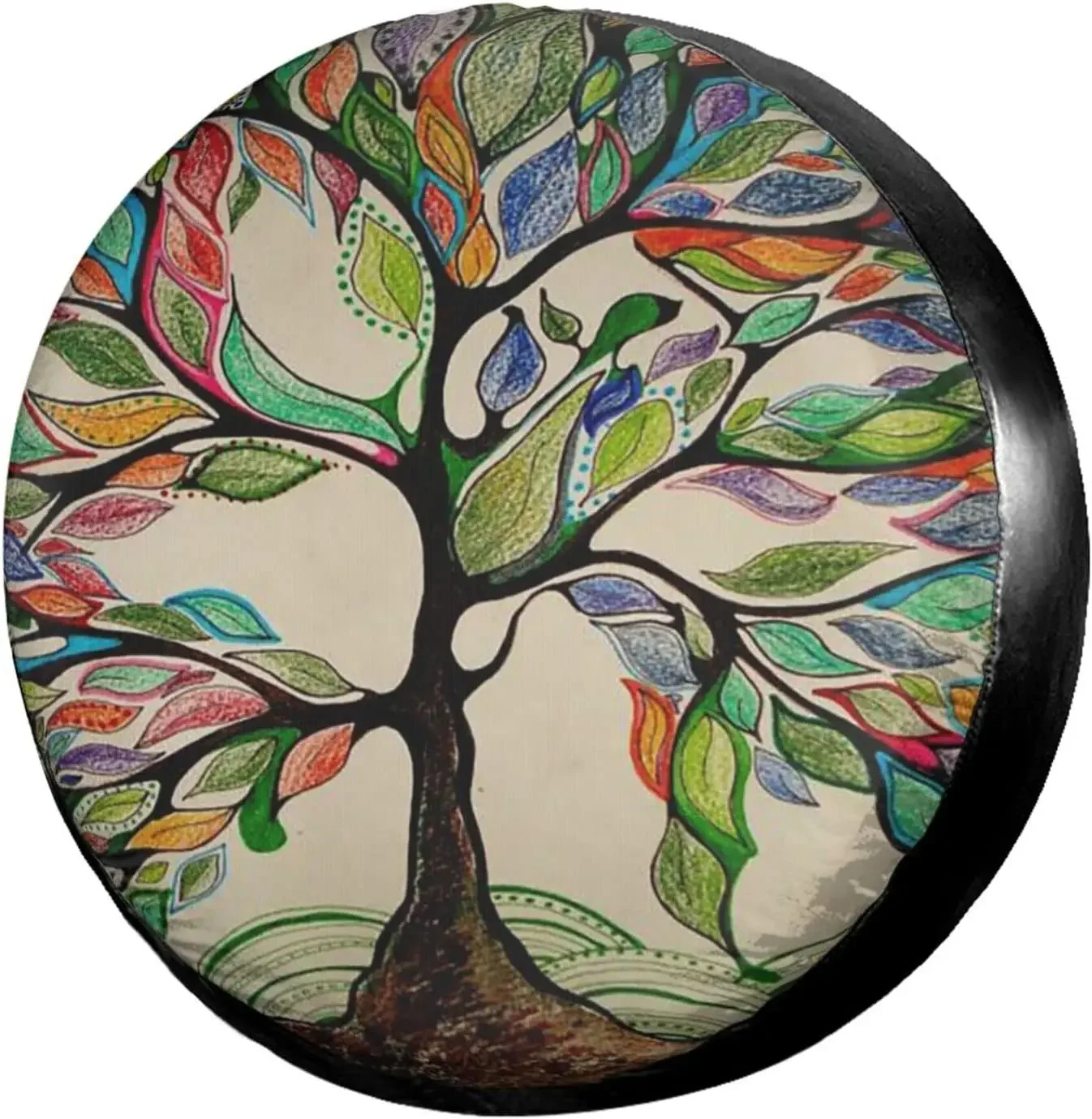 Vintage Colorful Tree Watercolor Art Spare Tire Cover Polyester Sunscreen Wheel Covers for Trailer SUV Truck Many Vehicles