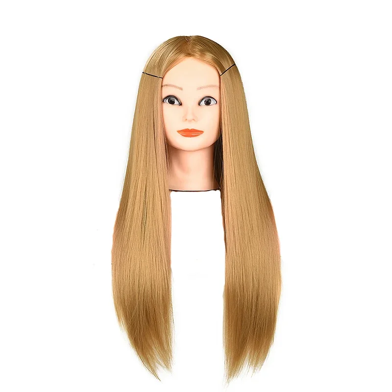 Mannequin Head Hair Styling Training Head Manikin Cosmetology Doll Head Straight Synthetic Fiber Hairdressing Training Mode