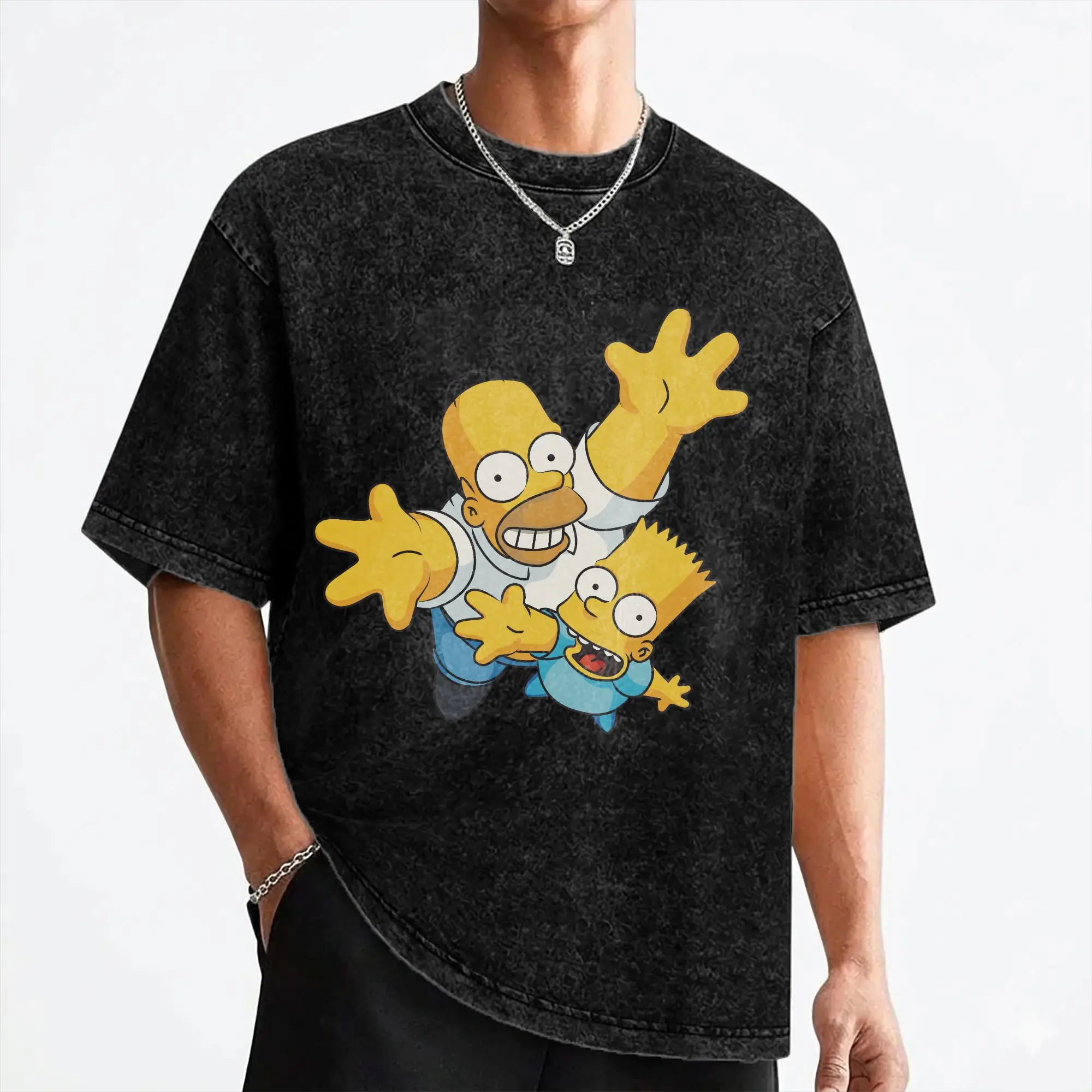 Cartoon The S-Simpsons T Shirt Washed Short Sleeve Oversize T-Shirt  Vintage for Men Women Streetwear Graphic Printed Tee Shirt