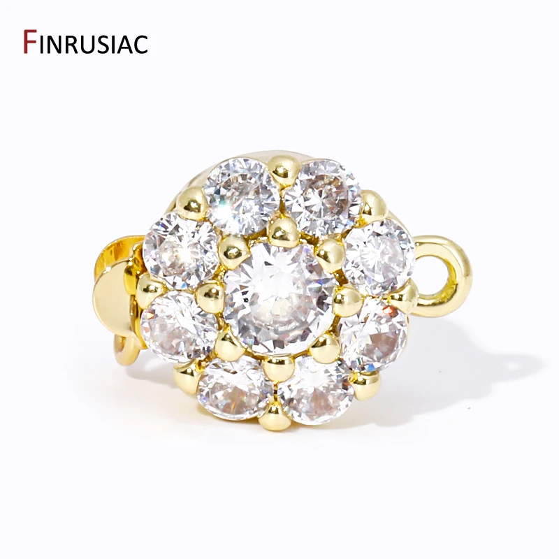 18K Gold Plated Brass Round Insert Clasps,10.5mm Inlaid Zircon Clasps Connector Fastener,DIY Bracelet Neckalce Making Supplies