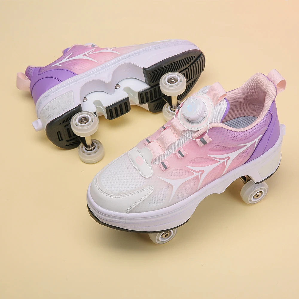 Transformers, four-wheeled shoes, boys and girls, double-wheeled row, children with roller skating, adult pulley sneakers