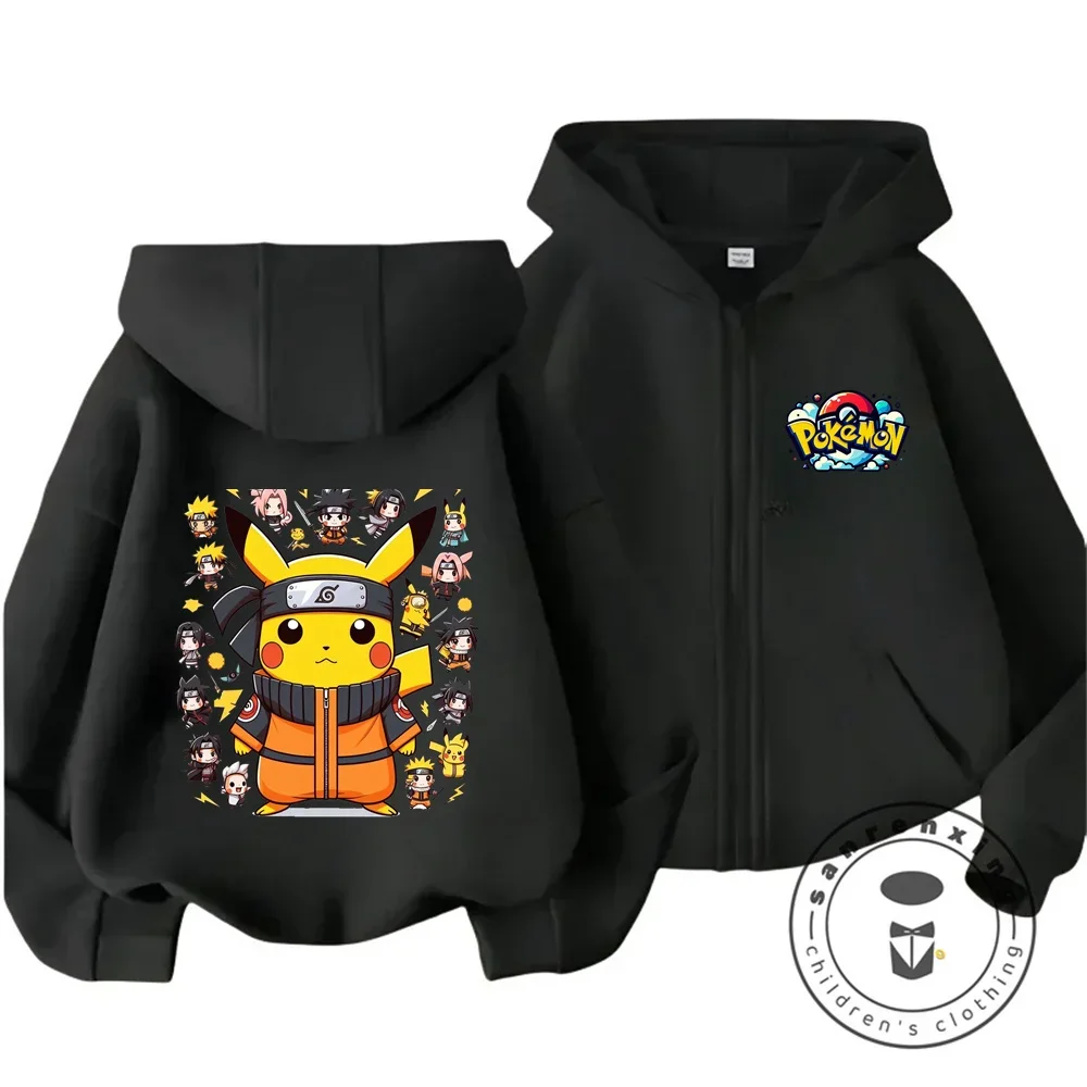 Kids Cartoon Tops Pokemon Printed Zipper Sweatshirt Childrens Fashion Pikachu Hoodies Children'S Clothing Boys And Girls Clothes