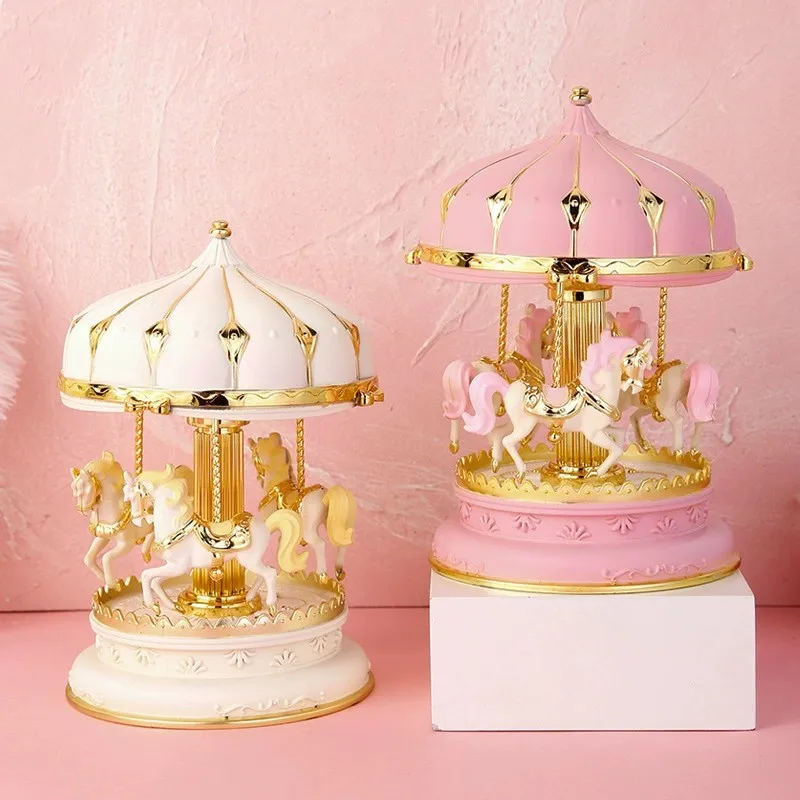New Carousel Horse Music Box Resin Merry-go-round Musicical Box Home Desktop Decoration Kids Christmas Birthday Gift