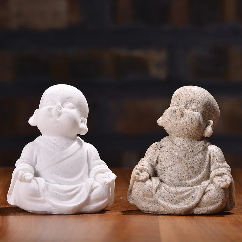 

1pc,Handcrafted Gift Sandstone Cute Little Monk Buddha Statue Lucky Fengshui Maitreya Ornament Figurines Office Decor Tea Pet