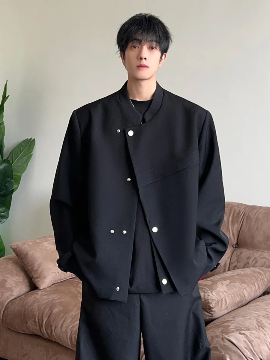 

New Chinese Sle Men's Jaet Slant Button Stand Collar Pad oulder Zhongan Coat Anti-Wrinkle Spring Autumn Outerwear
