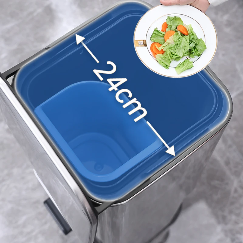 Double-Layered Stainless Steel Trash Can, Large Capacity, Separate Compartments for Sorting, Ideal Use, Perfect for Kitchen