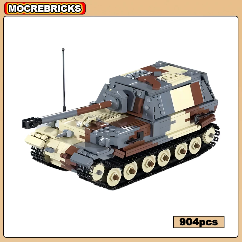 MOC Building Blocks Ferdinand Military Heavy Tank Destroyer WW2 German High-tech Weapon DIY Technology Model Kid’s Bricks Toys