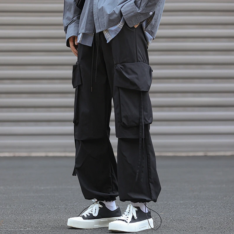 الرجال شعبية كبيرة جيب البضائع السراويل ربيع الخريف رقيقة مقاوم للماء المشي لمسافات طويلة بنطلون رجل الاتجاه الدانتيل متابعة مستقيم البضائع Trousedrs #4