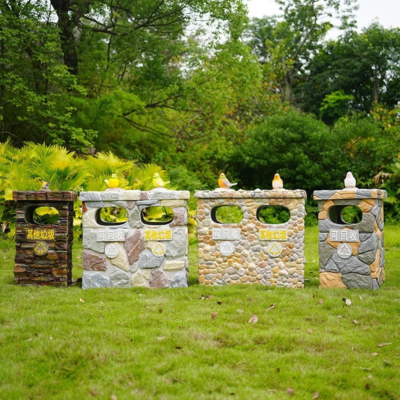 Trash Can Outdoor Cement Sculpture Classification Sanitation Commercial Recyclable Scenic Area Trash Bin