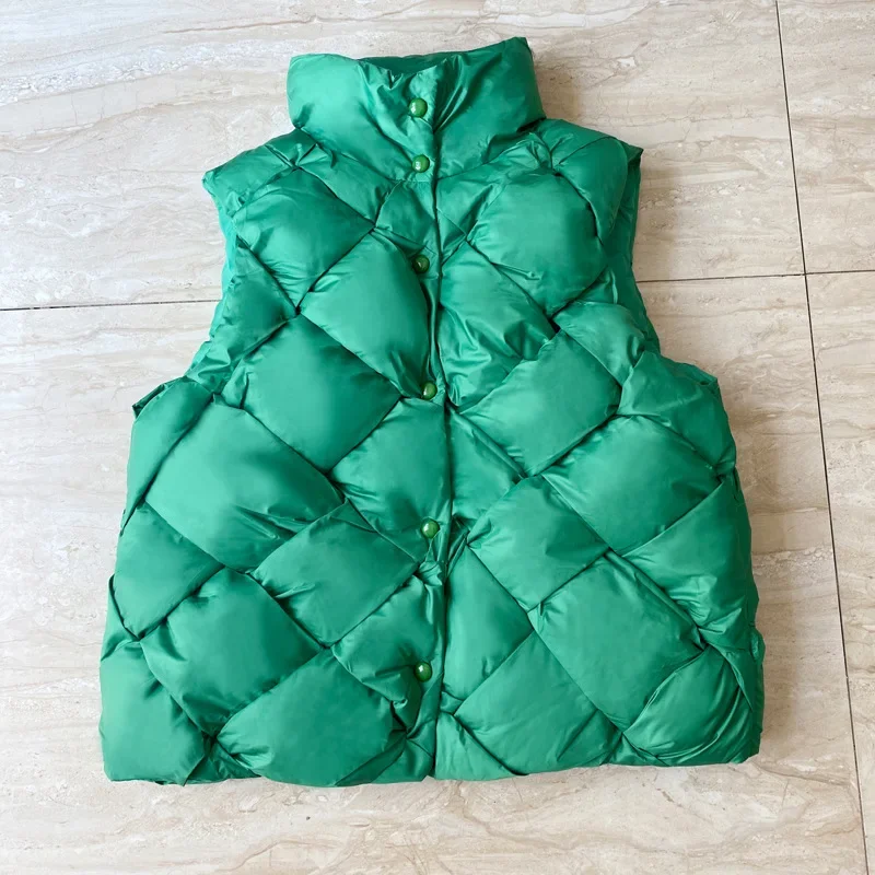 

Women's Autumn Winter Sleeveless Jacket Fashion Solid Ladies Waistcoat Diamond Design Cotton Padded Outerwear for Female 2024