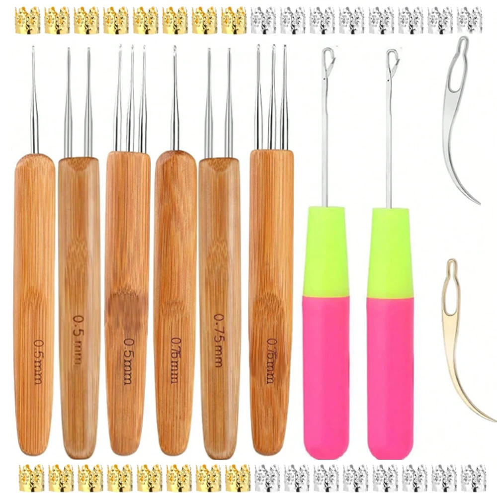 

10 Pcs Durable Dreadlock Crochet Hooks With 1 Pack Of Loop Rings, Interlocking Tool for Locs,Ideal for Hair Braid Craft