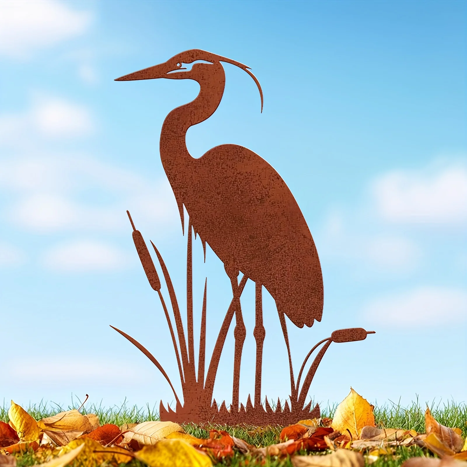 Vintage Rost-Metall-Kranich-Gartendekoration – Distressed Heron Garten-Skulptur, Outdoor-Teichweg-Dekoration, Garten-Heron aus Metall