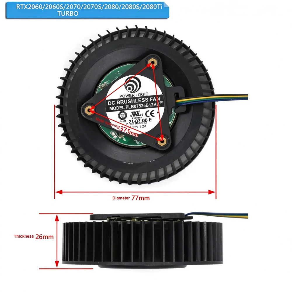 PLB08025B12HH GPU Blower Fan Replacement For ASUS RTX2070 RTX2080 RTX2080Ti RTX3070 RTX3080 RTX3090 TURBO Video Card Cooler