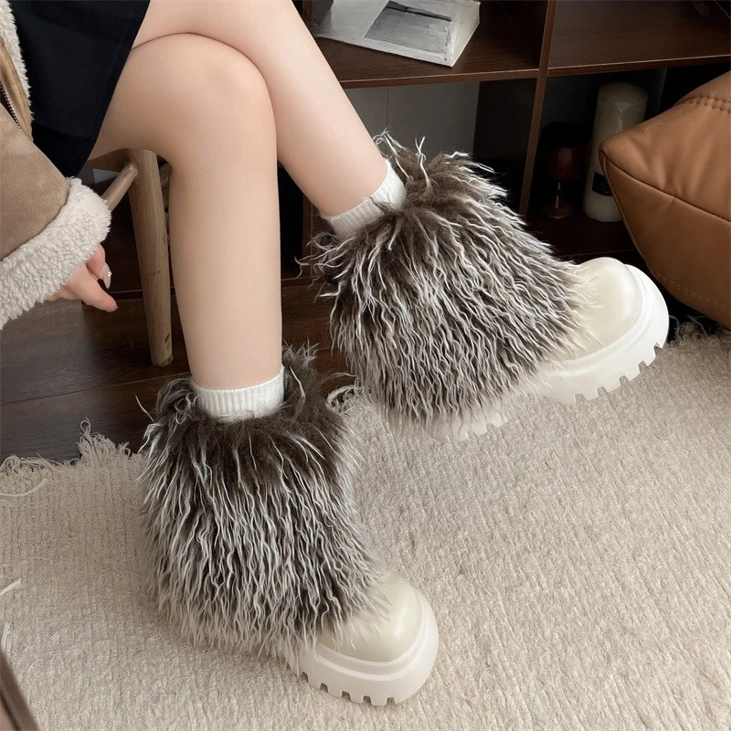 

Winter Women's Versatile Fashion Platform Fluffy Booties 2025 New Warm Thickened Cold-proof Cotton Shoes