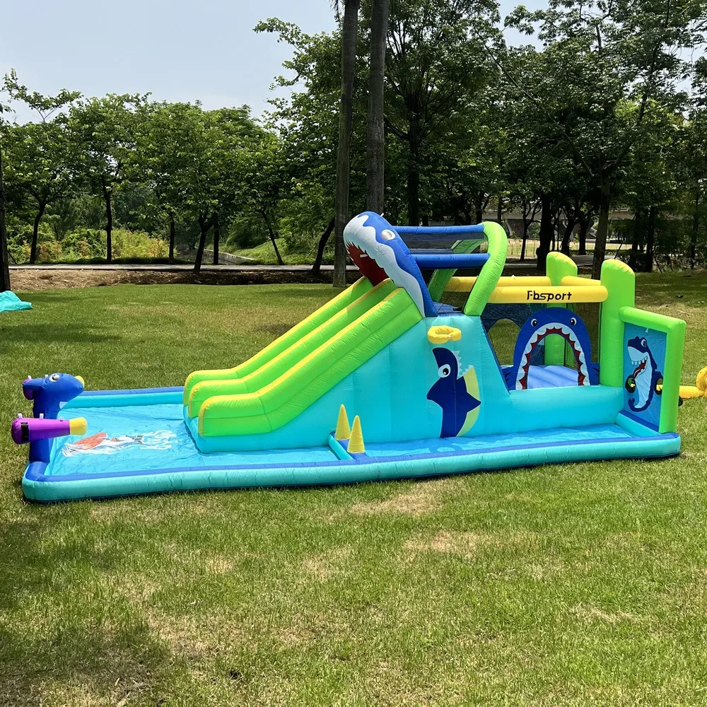 

Надувной батут-замок «Акула» с водной горкой, многофункциональный комбо-комплект для дома и улицы, для вечеринок