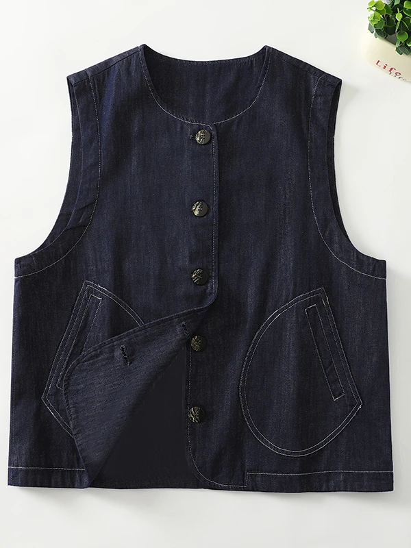 

Casual Vintage Sleeveless Vest Women's Fashion Versatile No Tag Korean Style Button up Top Spring Outerwear for plus Size