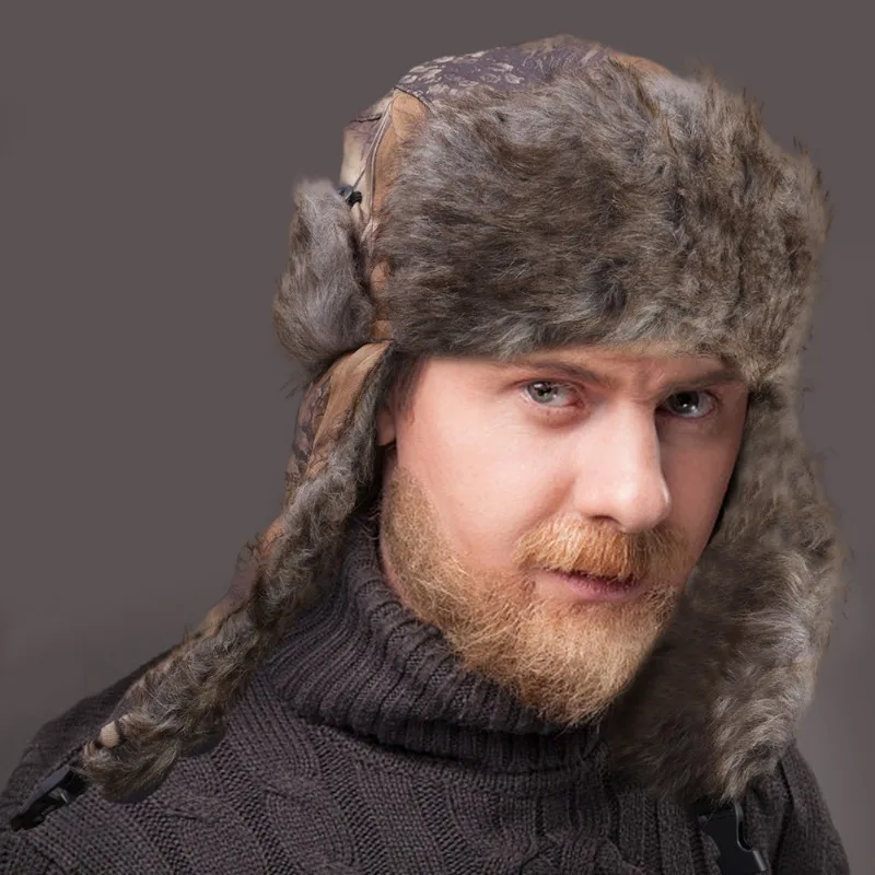 Heren Wintermuts Camouflage Vlieger Trooper Oorklep Warme Pet Bommenwerper Cap Russische Outdoor Winddichte Ski Caps Oorbeschermers Hoeden