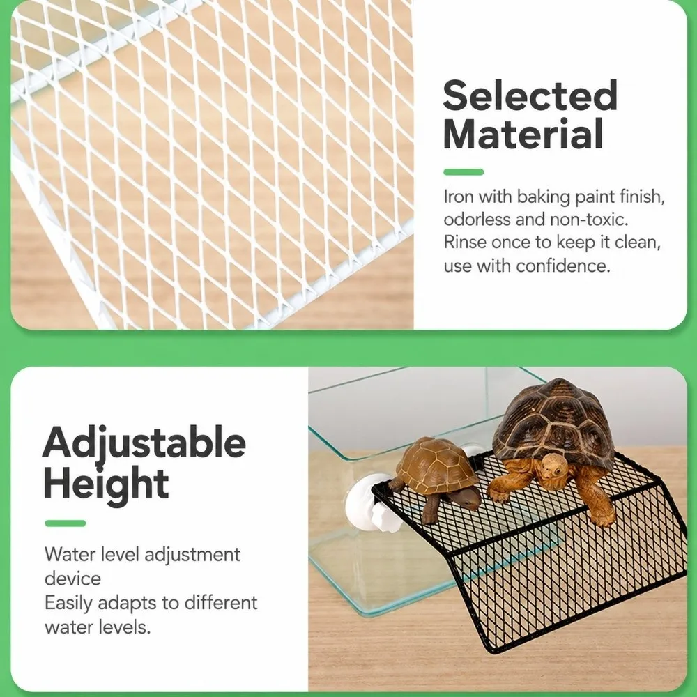 Suction Cup Turtle Basking Platform Wall-Mounted Wire Mesh Turtle Dock Adjustable Height Turtle Sunbathing Stand Reptile Cave