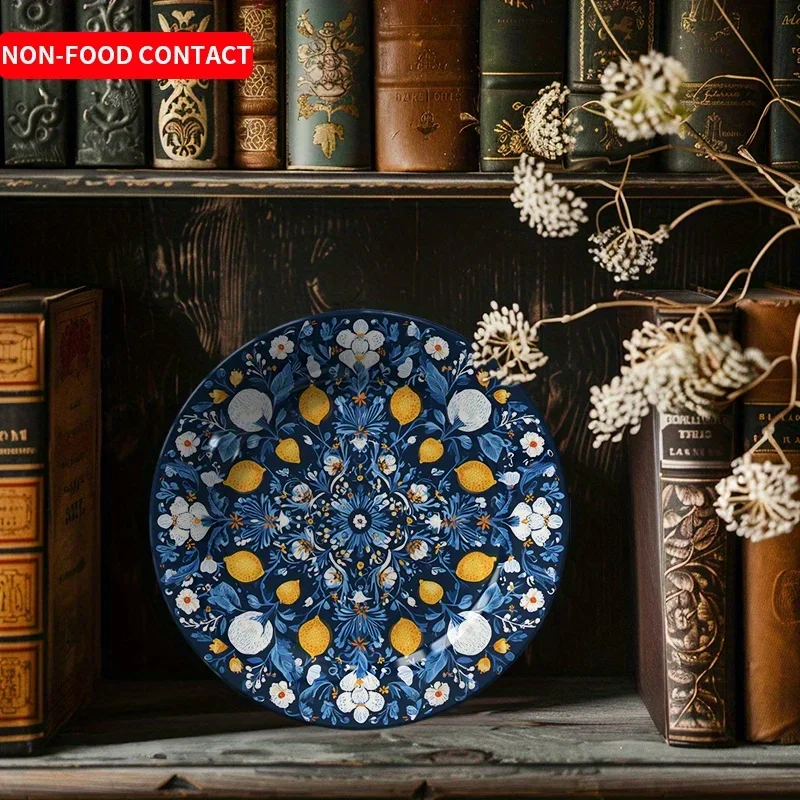 Lemon Floral Ceramic Decorative Plate Non-Food Contact Home Tabletop Art Decor Round Wall Display Piece for Living RoomPerfect