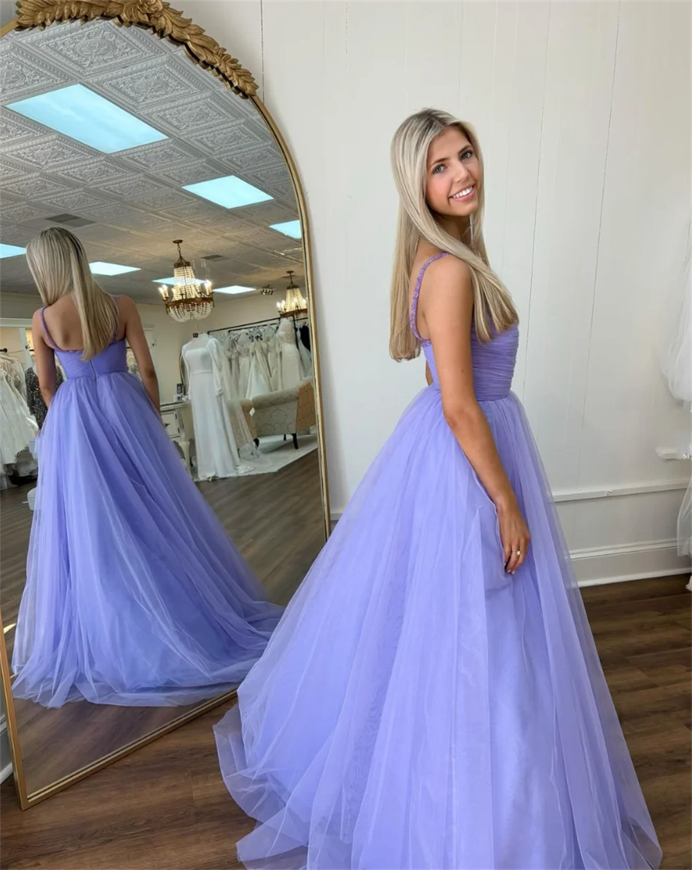 Jessica Purple Beads Prom Dresses A-line Tulle Fairy Evening Dresses Wedding Dress Formal Party Dresses Vestidos De Noche