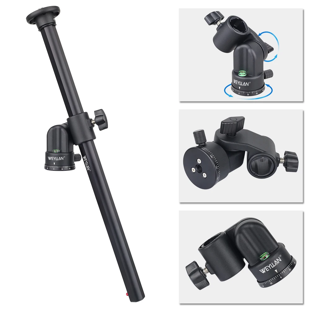 Weyllan EH5 Aluminum Alloy Horizontal Center Column 360 Degree Rotatable Multi-Angle Tripod Rod Extension Arm for Overhead Shoot