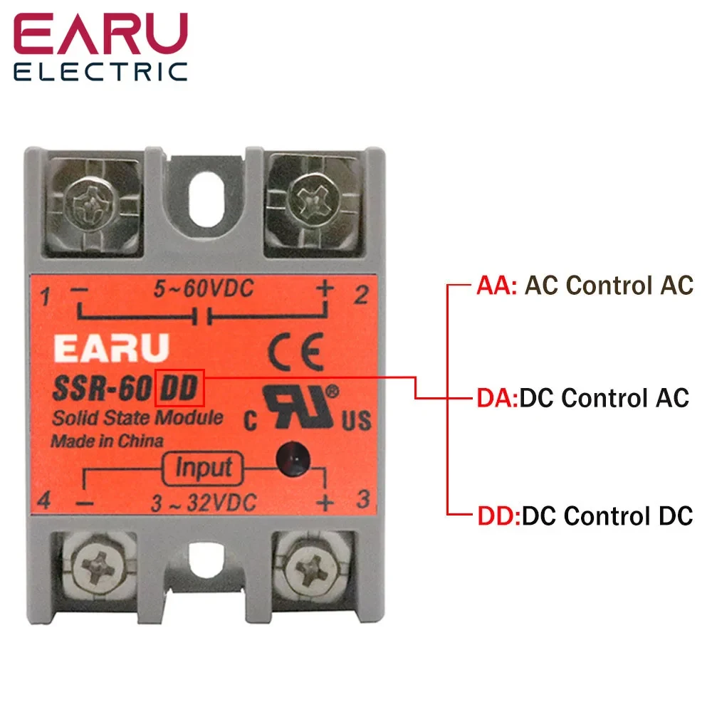 SSR-40DD SSR-60DD SSR 10A 25A 40A 60A 80A 100A 120A Solid State Relay Module DC 3-32V Input DC 5-60V Output Voltage Transformer