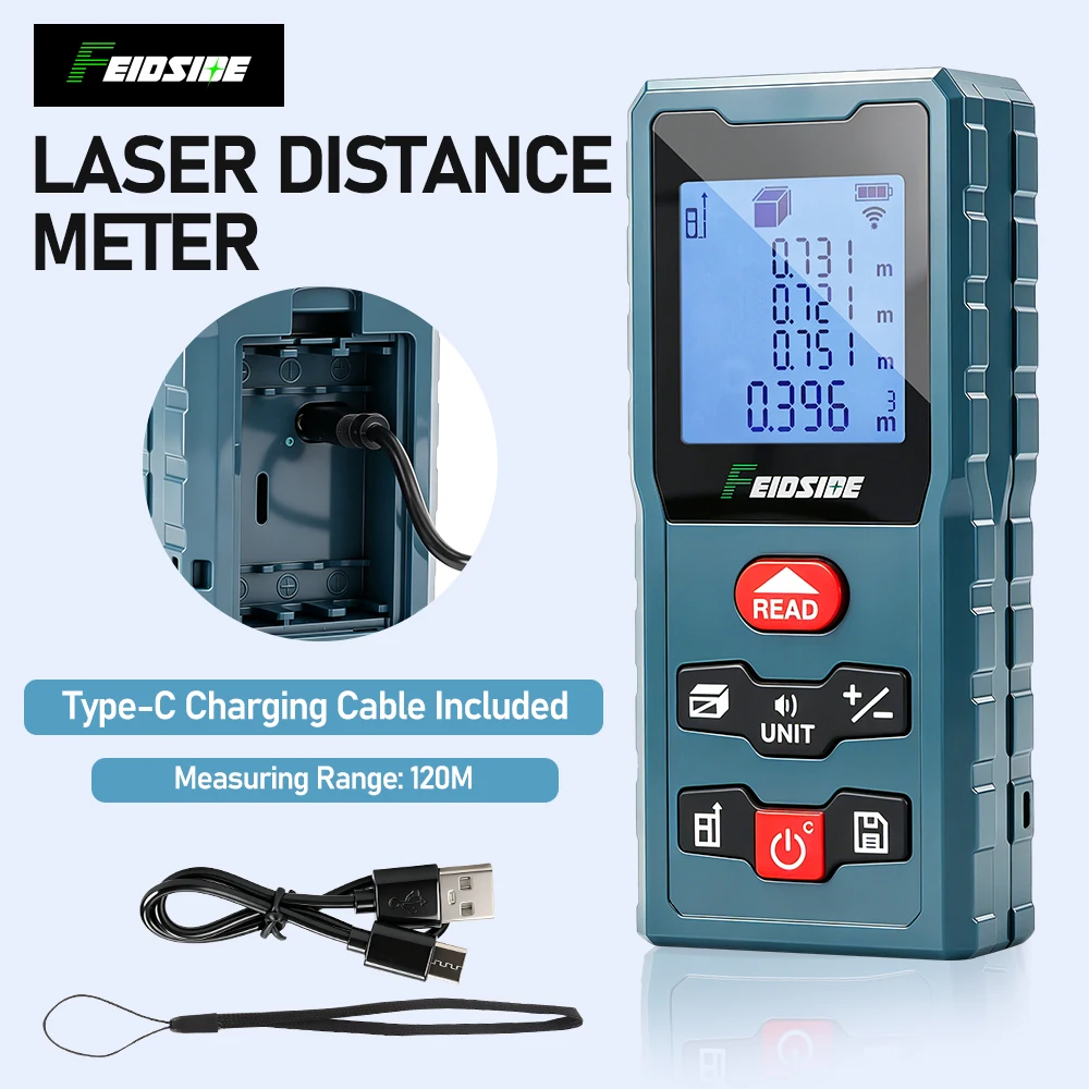 FEIDSIDE 120M Laser-Entfernungsmesser Typ-C Wiederaufladbar Hochpräzise HD-Hintergrundbeleuchtung LCD Mehrere Messmodi Messwerkzeug – Detail 4