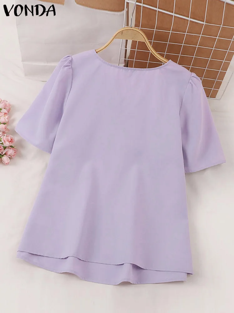 VONDA-Blusa de manga corta con volantes para verano, camisa holgada informal con cuello cuadrado, color liso, 2024