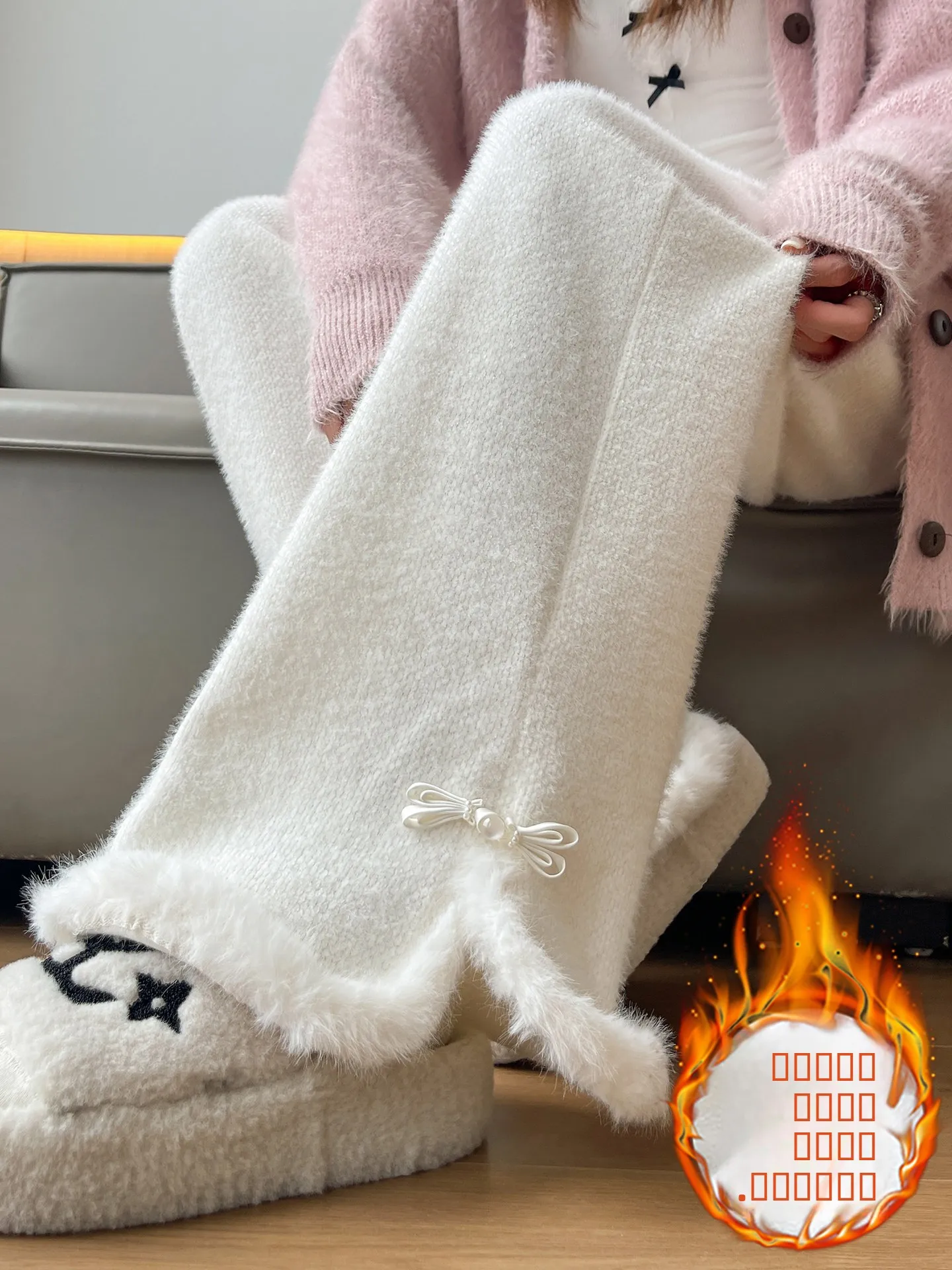 

Женские вязаные брюки с высокой талией и широкими штанинами, осенне-зимние, утепленные флисом, с китайскими пуговицами, для повседневной носки