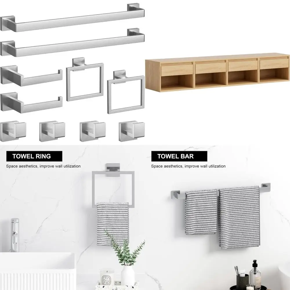 

Stainless Steel Brushed Nickel Bathroom Accessories Set, 23.6 Inch Towel Bar, Complete Hardware Collection for Modern Bathrooms