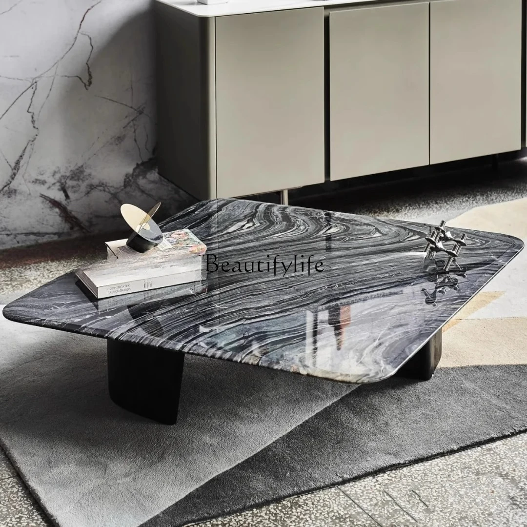 

Light luxury suspended square coffee table natural marble ancient wood pattern living room modern luxury stone coffee table