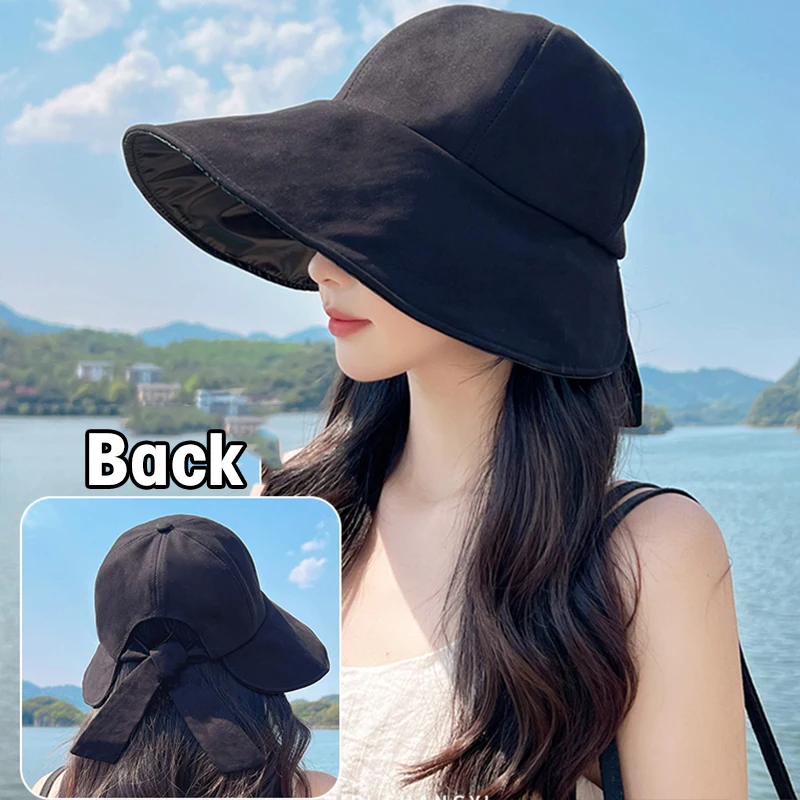 Women Spring Summer Sunhat Cotton Bucket Hat Outdoor Beach Adjustable Sun Visor Hats Solid Color Foldable Panama Fisherman Cap