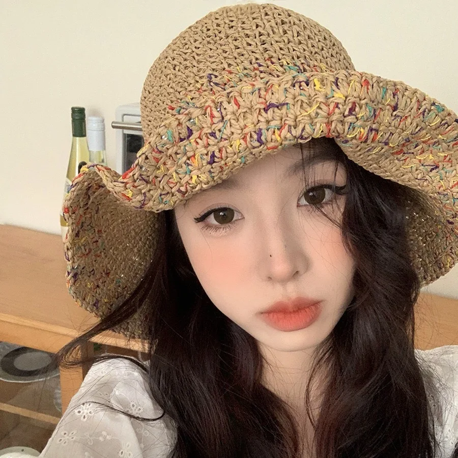 

Summer Women's Sun Protection Sun Hat Colorful Resort Style Braided Straw Hat Women's Sun Hat Versatile and Elegant