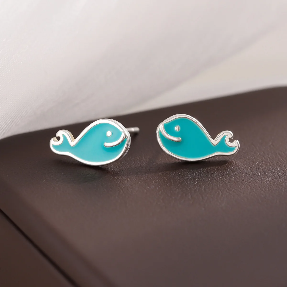 

New Sweet Animal 925 Sterling Silver Jewelry Blue Whale Fish Good Mood Sea Creative Women Gift Stud Earrings E142