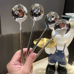 Roestvrijstalen Grote Kop Ronde Lepel Zilveren Diner Serveren Lepel Lange Steel Dessert Lepel Soep Pollepel Keuken Serviesgoed