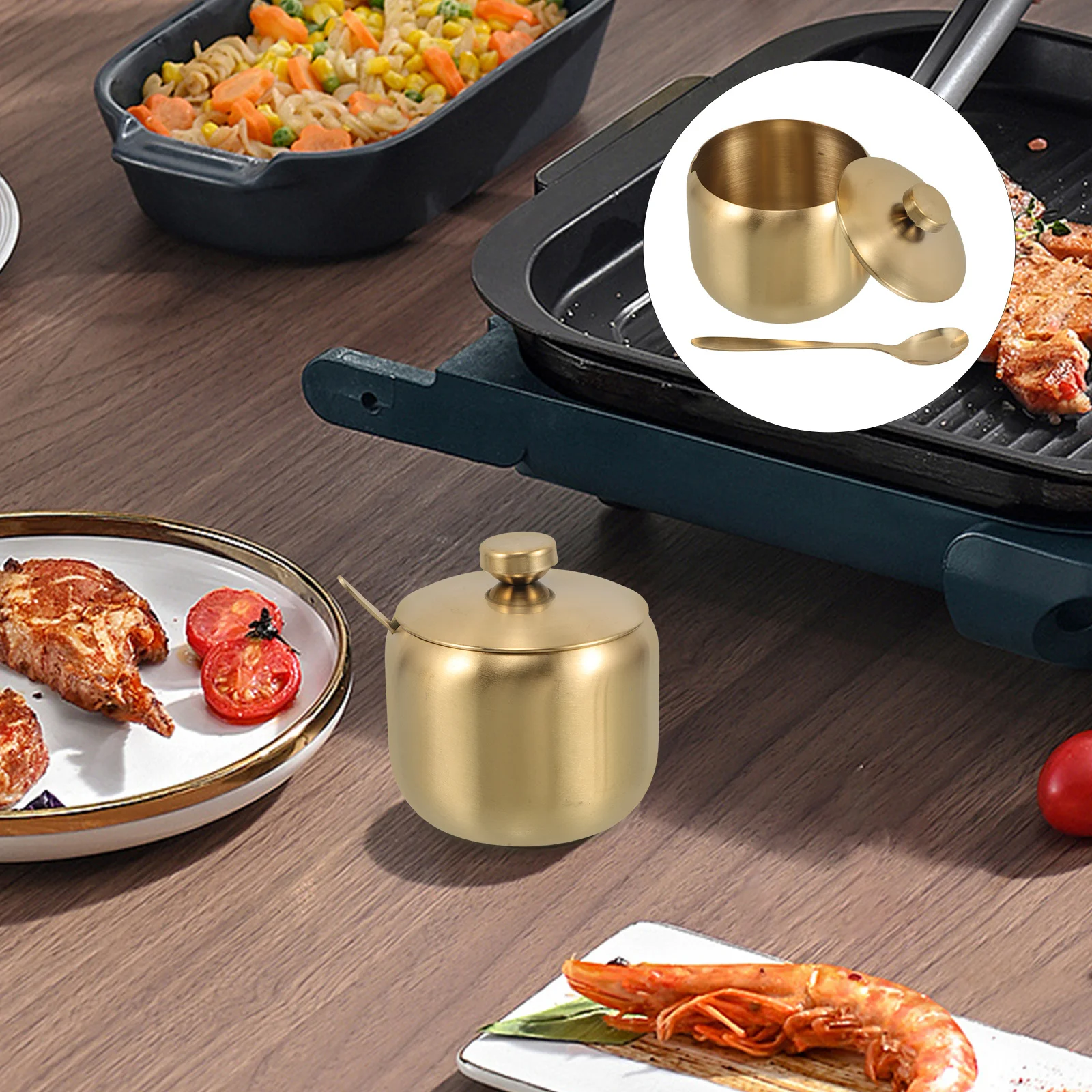 

2pcs Stainless Steel Seasoning Containers Multi-Purpose Spice Jars Salt Sugar Storage For Kitchen Counter Camping