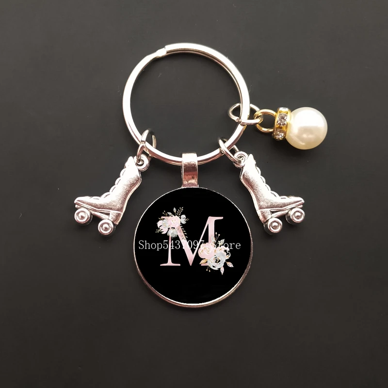 Glass Letter Pendant 26 Letter Initial A-Z Keychain 3D Skating Figure Skating Gift DIY Keychain