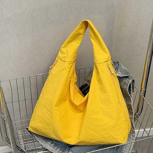 Imagen 2 del producto Bolso de hombro informal de nailon con doble cremallera, bolso de mano versátil de estilo japonés para ir al trabajo, bolso de mano suave de poliéster de gran capacidad