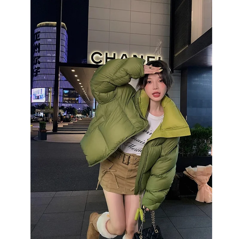 Down Jacket Women Coat keep Hooded warm thickening oversize American style Y2K Duck Down collar Feather Winter Short Outwear