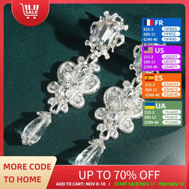 

Vintage Silver Color Butterfly Flower Crystal Rhinestone Earrings Woman Ice Snow Elegant Luxury Quality Jewelry Fashion Gift