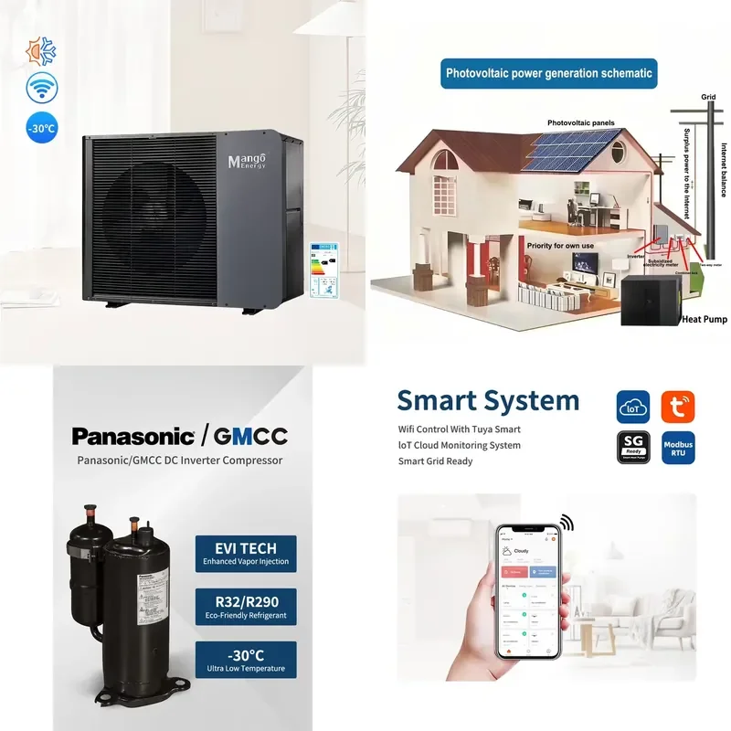 Mango Monoblock R32 Air To Water Full DC Inverter All In One Air Heating/Cooling Heat Pump Energy Saving Wifi Controller