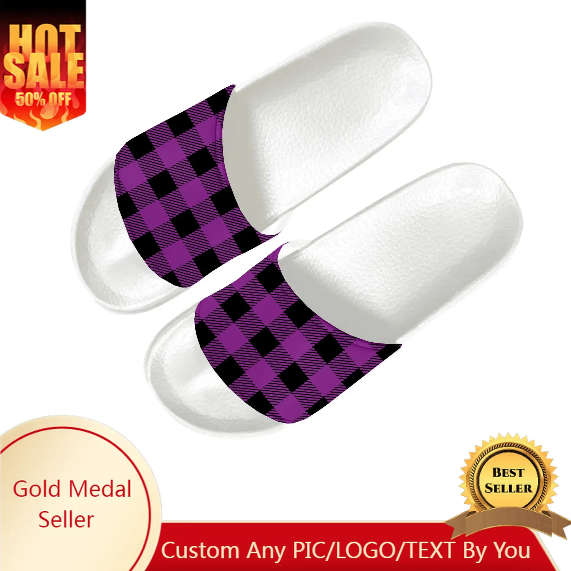 

Buffalo Plaid Pattern Slippers Home Water Shoes Men Women Teenagers Beach Pool Sandals Custom Made Summer Slipper