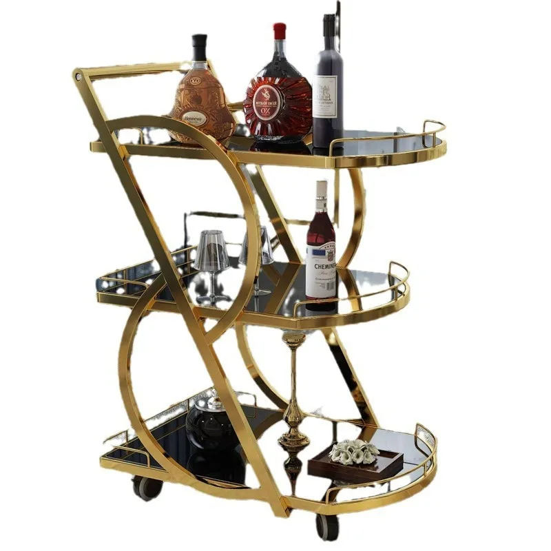 

Light luxury stainless steel tempered glass dining car high-end KTV hotel trolley creative mobile cake wine tea water truck