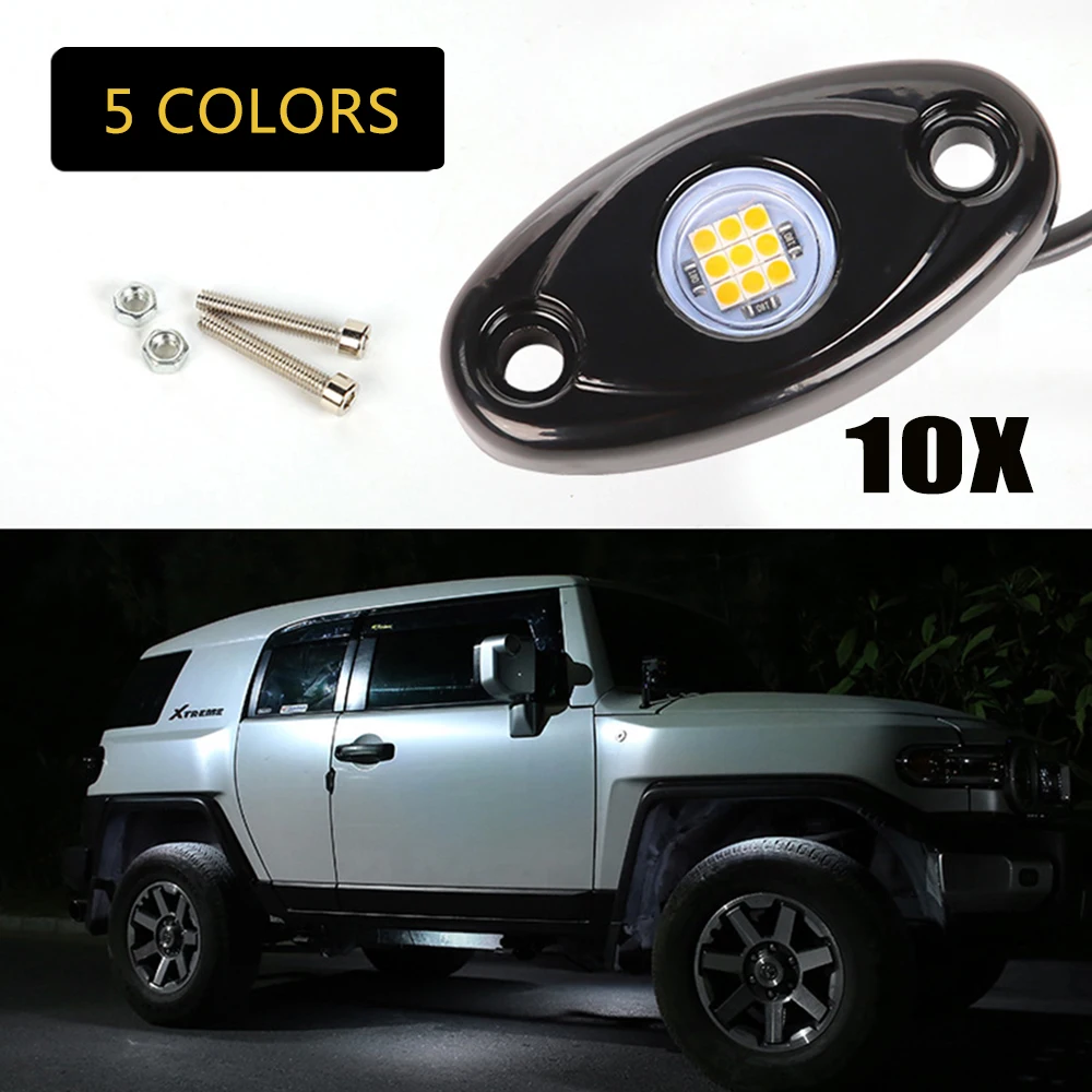 

10Pods 9 LED Rock Lights Kit Car Atmosphere Lamp for Offroad Truck SUV 4x4 ATV Boat LED Underglow Trail Rig Lights 5 colors