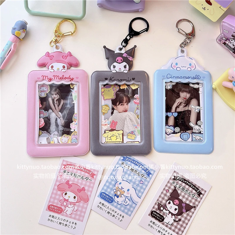 Sanrio kawaii portachiavi carino Kuromi Melody cannella cane titolare della carta Guka foto ID card bag storage sacchetto di scuola ciondolo anime